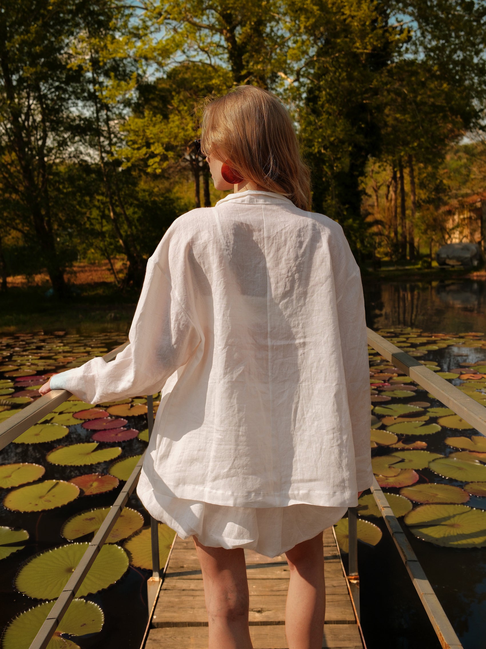     Sustainable white linen jacket