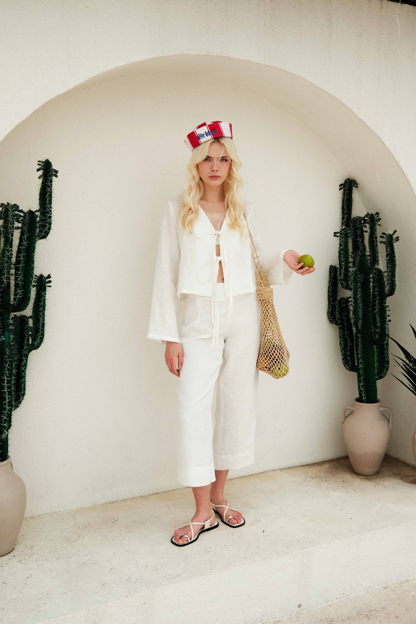 Laura Uzun Kollu Keten Bluz - Ham Fabrics