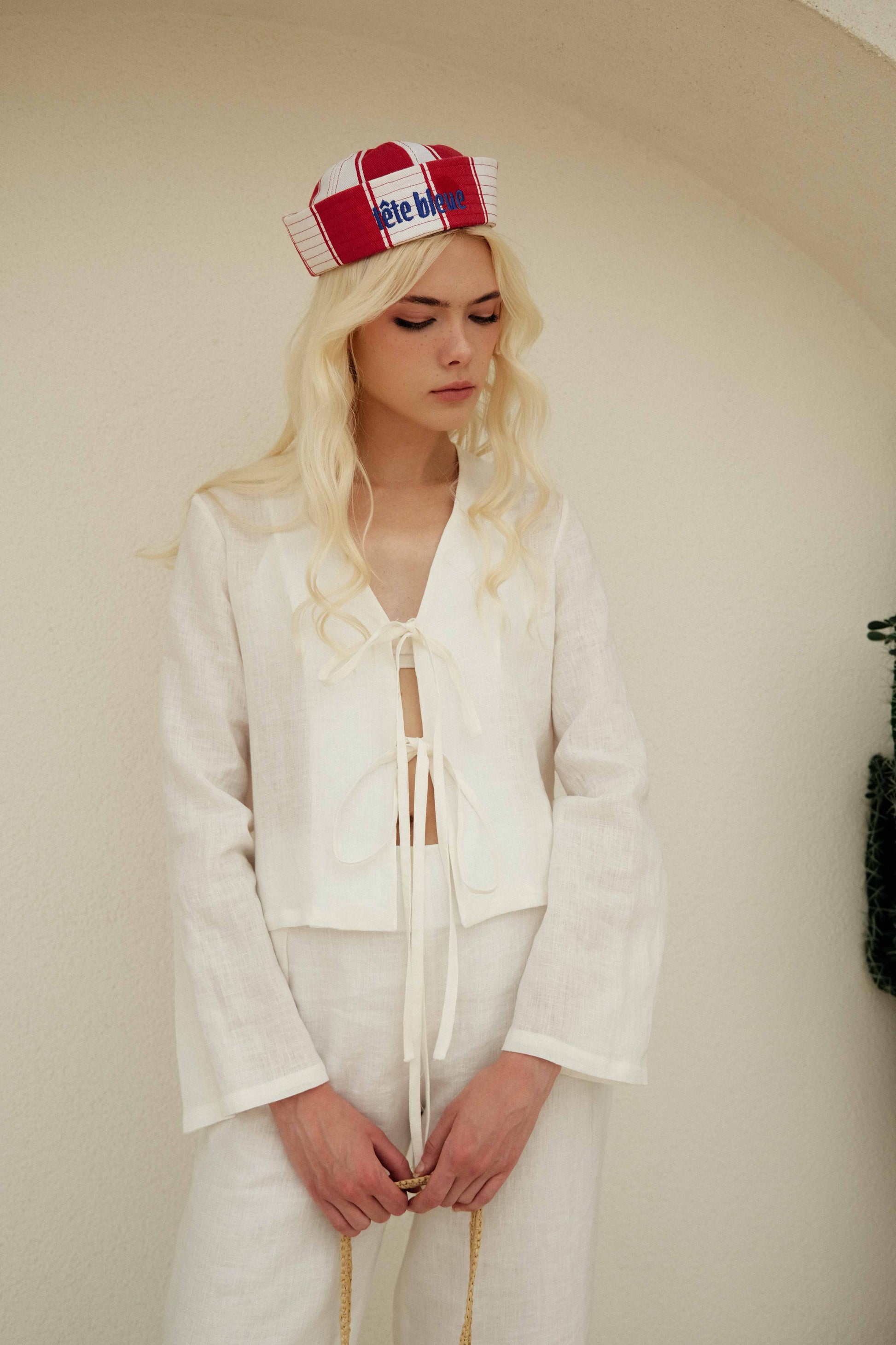 Laura Uzun Kollu Keten Bluz - Ham Fabrics