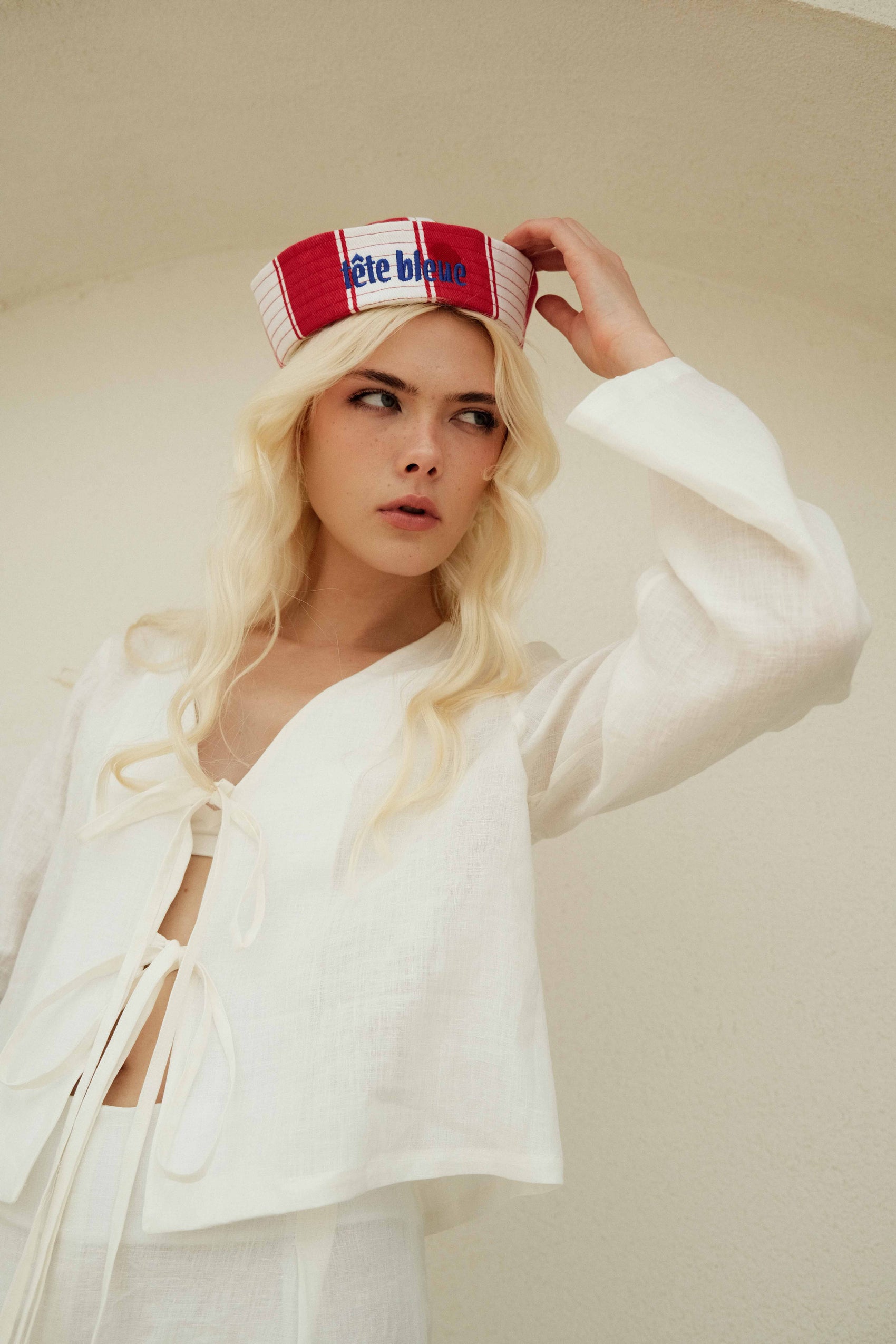 Laura Uzun Kollu Keten Bluz - Ham Fabrics