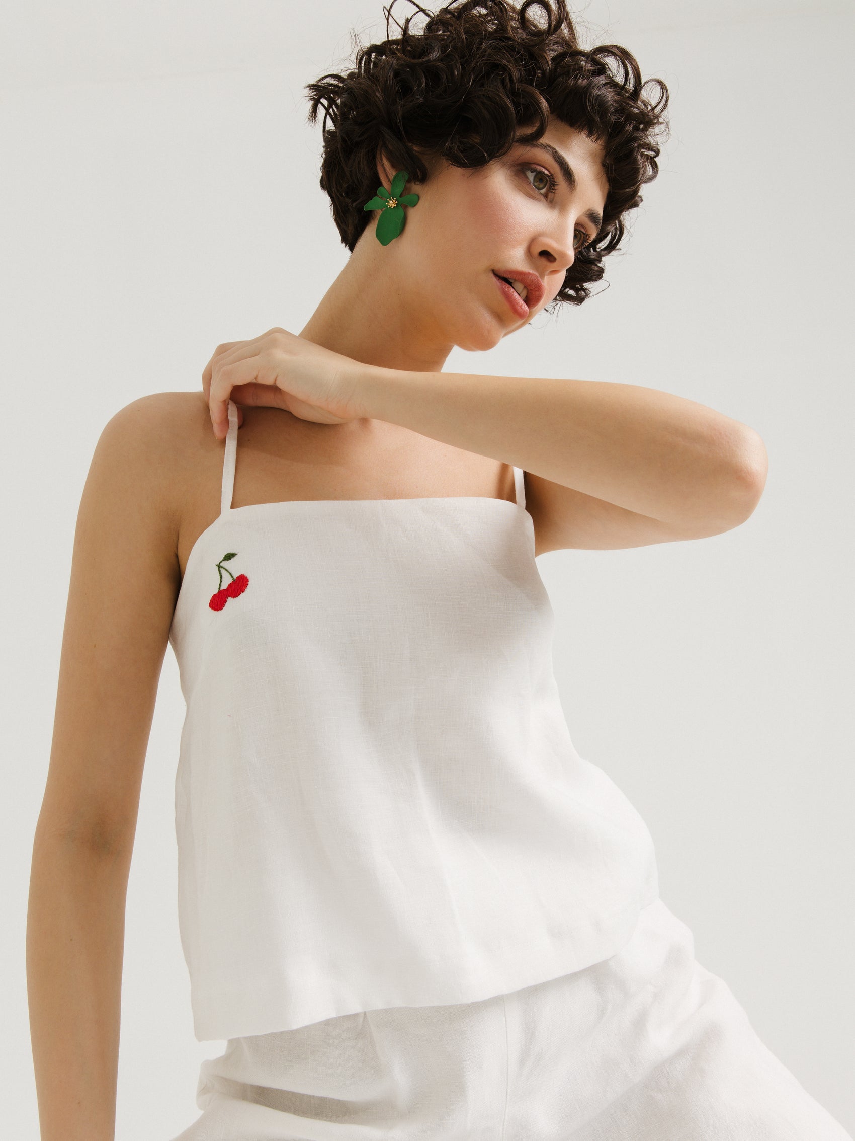 Naiki Kiraz Motifli Bluz - Ham Fabrics