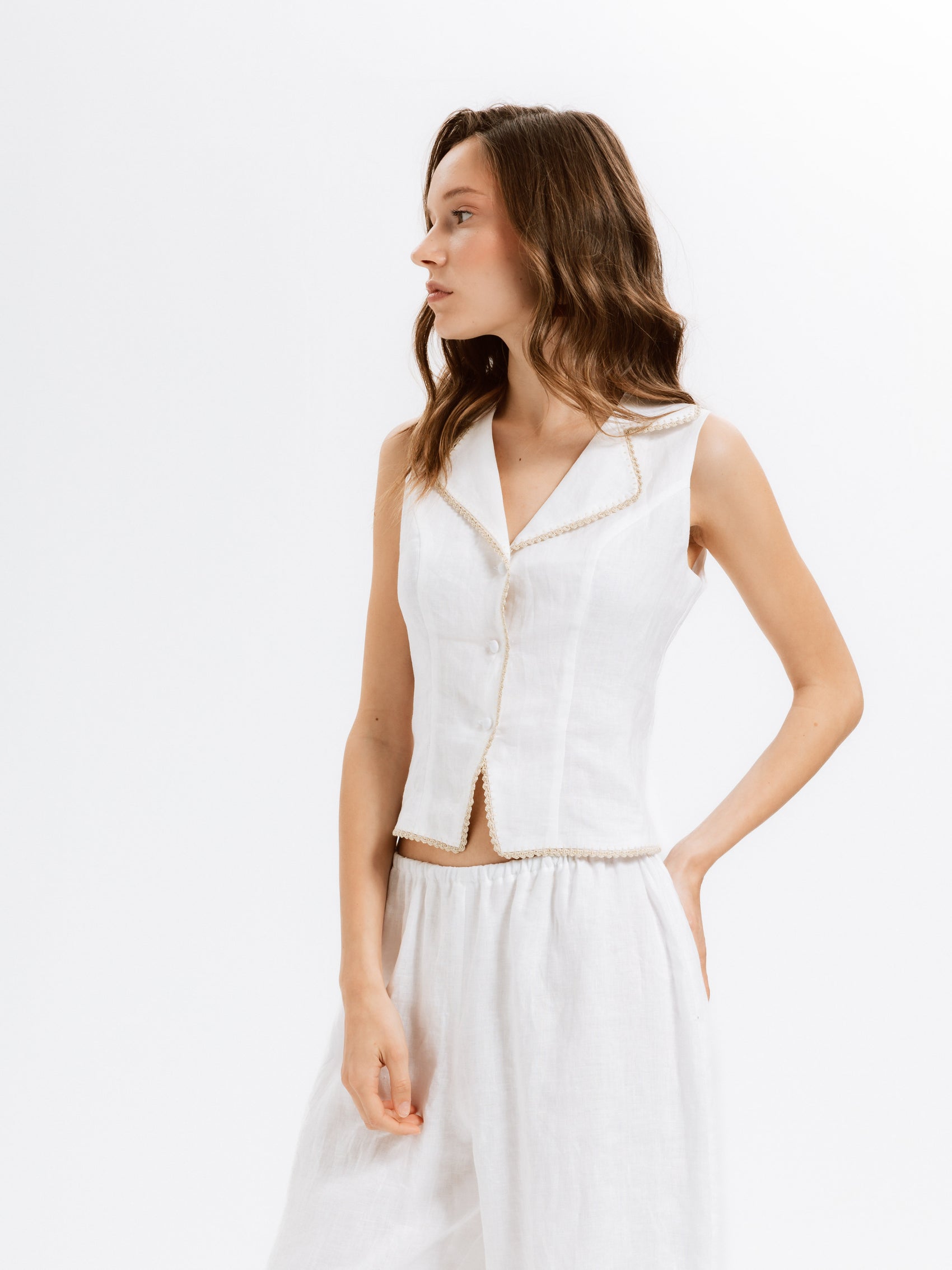 Lace Loop Keten Yelek - Ham Fabrics